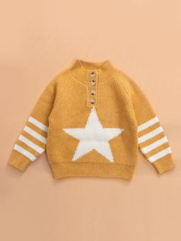 Hopscotch - Star Motif High Collar Knit Sweater