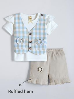 Hopscotch - 2-Pc Check Vest Ruffled Hem Cotton Short Set