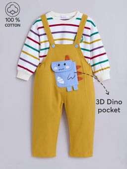 Hopscotch - 2-Pc Stripe Cotton T-shirt & Dungaree