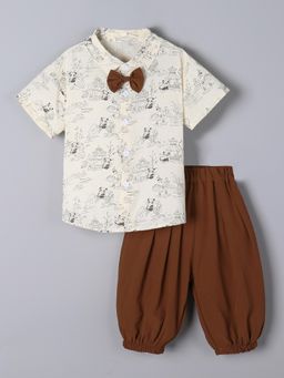 Hopscotch - 2-Pc Panda Bow Applique Shirt & Shorts