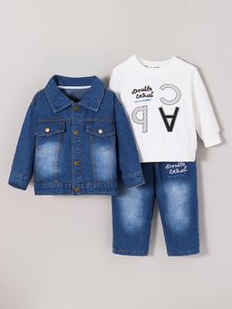 Hopscotch - 3-Pc Typographic Embroidered Jeans Set