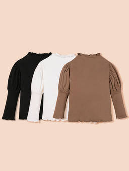 Hopscotch - 3-Pack Bishop Sleeve Lettuce Hem Blouses