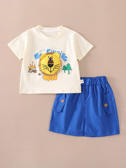 Hopscotch - 2-Pc 3D Lion Applique T-shirt & Shorts