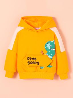 Hopscotch - Boys Yellow Animal Print Full-Sleeve Hooded Sweatshirt