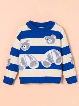Hopscotch - Bear Applique Striped Sweater