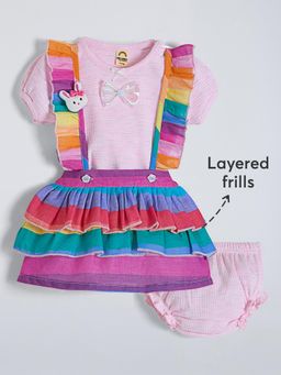 Hopscotch - 2-Pc Colour-Block Cotton Dungaree Set