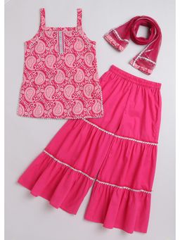 Hopscotch - 2-Pc Cotton Paisley Lace Embellished Sharara Set