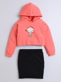 Hopscotch - 2-Pc Cropped Hooded T-shirt & Skirt