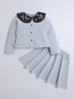 Hopscotch - 2-Pc Lace Collar Charm Blouse & Skirt