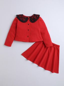 Hopscotch - 2-Pc Lace Collar Charm Blouse & Skirt