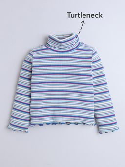 Hopscotch - Ribbed Striped Turtleneck T-shirt