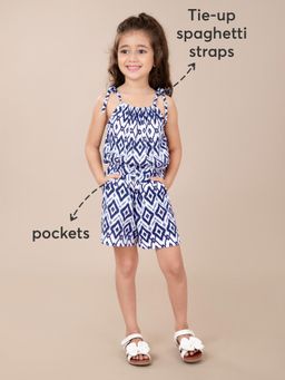 Hopscotch - Bow Applique Tie-up Strap Playsuit