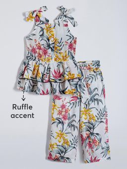 Hopscotch - 2-Pc Floral Ruffled Blouse & Pants