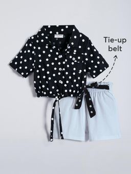 Hopscotch - 2-Pc Dot Tie-Belt Blouse & Shorts