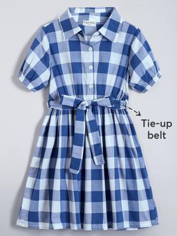 Hopscotch - Tie-Up Checkered Shirt Dress
