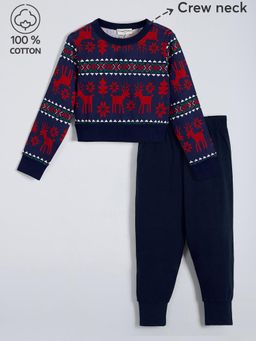 Hopscotch - 2-Pc Fair Isle Reindeer Cotton Jogger Set