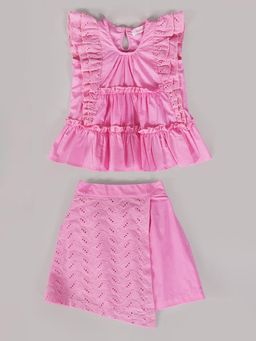 Hopscotch - 2-Pc Schiffli Cotton Blouse & Skirt