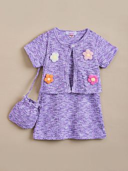 Hopscotch - Floral Applique Casual Dress with Shrug