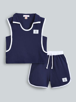 Hopscotch - 2-Pc Contrast Binding Blouse & Shorts