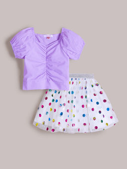 Hopscotch - 2-Pc Pure Cotton Puff Sleeve Skirt Set