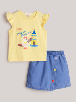 Hopscotch - 2-Pc Angel Sleeve Blouse & Skort