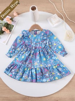 Hopscotch - Floral Print Denim Dress