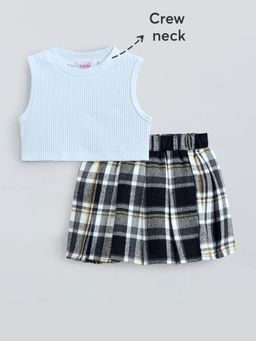 Hopscotch - 2-Pc Checkered High Neck T-shirt & Skirt