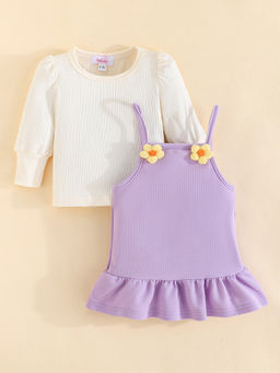 Hopscotch - Floral Applique Casual Dress with Blouse