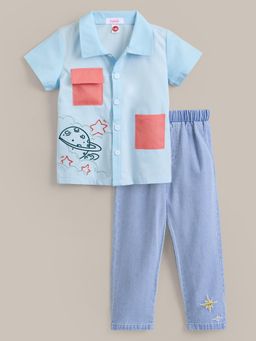 Hopscotch - 2-Pc Cotton Star Embroidered Jeans Set