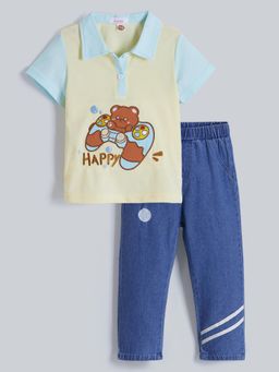 Hopscotch - 2-Pc Teddy Bear Embroidered T-shirt & Jeans