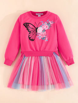 Hopscotch - Butterfly Floral Tulle Casual Dress