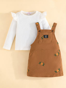 Hopscotch - 2-Pc Floral Corduroy Dungaree Set