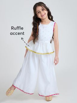 Hopscotch - 2-Pc Ruffle Embellished Embroidered Kurti Set