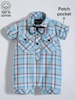Hopscotch - Checkered Cotton Romper and Tie