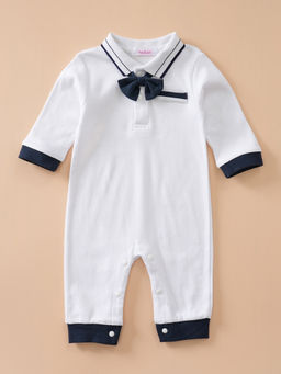 Hopscotch - Boys White Solid Full-Sleeve Romper