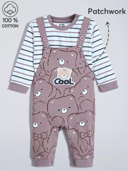 Hopscotch - 2-Pc Bear Striped Cotton Dungaree Set