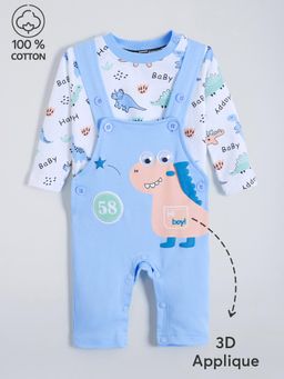 Hopscotch - 2-Pc Dino Applique Cotton Dungaree Set