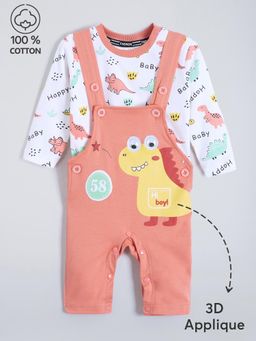 Hopscotch - 2-Pc Dino Applique Cotton Dungaree Set