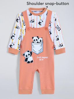 Hopscotch - 2-Pc Panda Applique Dungaree Set