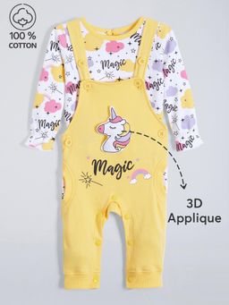Hopscotch - 2-Pc 3D Unicorn Cotton Dungaree Set