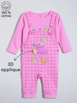 Hopscotch - 2-Pc Turtle Applique Cotton Dungaree Set
