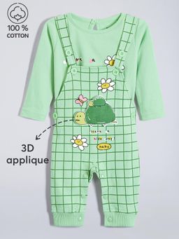 Hopscotch - 2-Pc Turtle Applique Cotton Dungaree Set