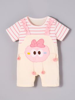 Hopscotch - Pom Pom Dungaree Style Romper