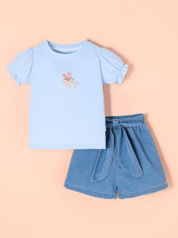 Hopscotch - 2-Pc Bunny Applique Denim Short Set