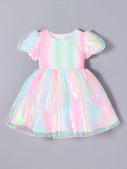 Hopscotch - Iridescent Puff Sleeve Party Dress