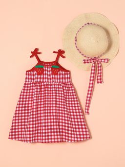 Hopscotch - Cherry Applique Check Casual Dress