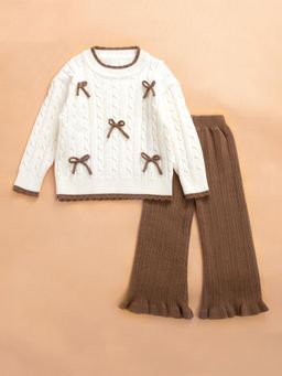 Hopscotch - 2-Pc Bow Applique Cable Knit Pants Set