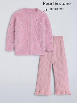 Hopscotch - 2-Pc Stone Detail Fuzzy Pants Set
