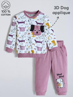 Hopscotch - 2-Pc Puppy 3D Applique Cotton Jogger Set