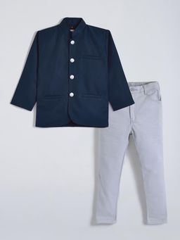 Hopscotch - Boys Teal and Grey Solid Coat and Pant Formal Set